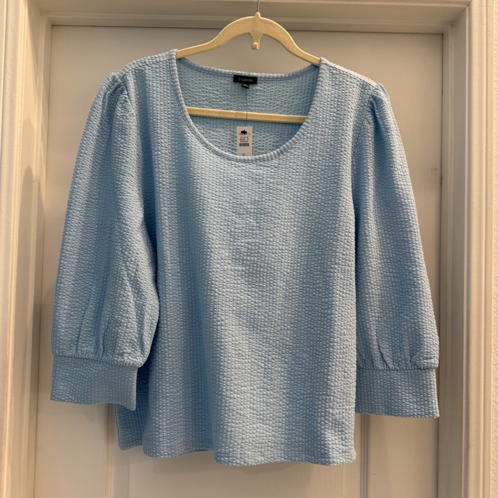 NWT Talbots Textured Scoop Neck Tee,  Blue Crystal, Size Misses XL, 3/4 Sleeves